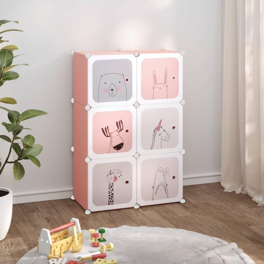 vidaXL Kinderschrank Modular mit 6 Würfeln, Regalsystem mit viel Stauraum, Würfelregal mit Stahlrahm