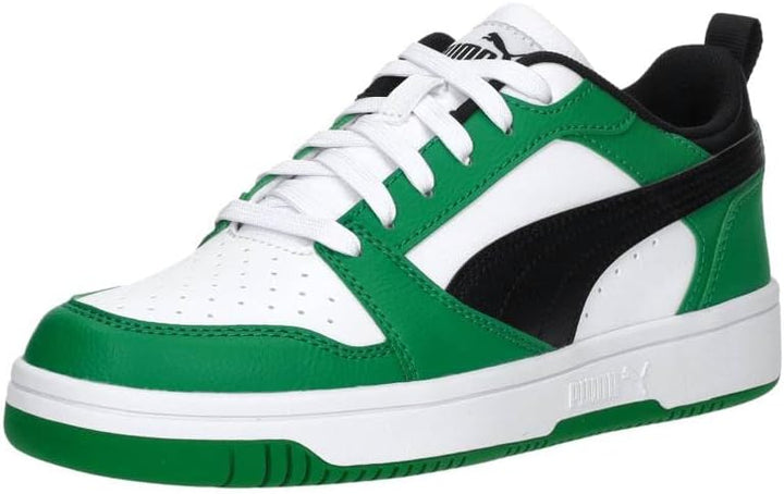 PUMA Unisex Kinder Rebound V6 Lo Jr Sneaker 38 EU Puma White Puma Black Archive Green, 38 EU Puma Wh