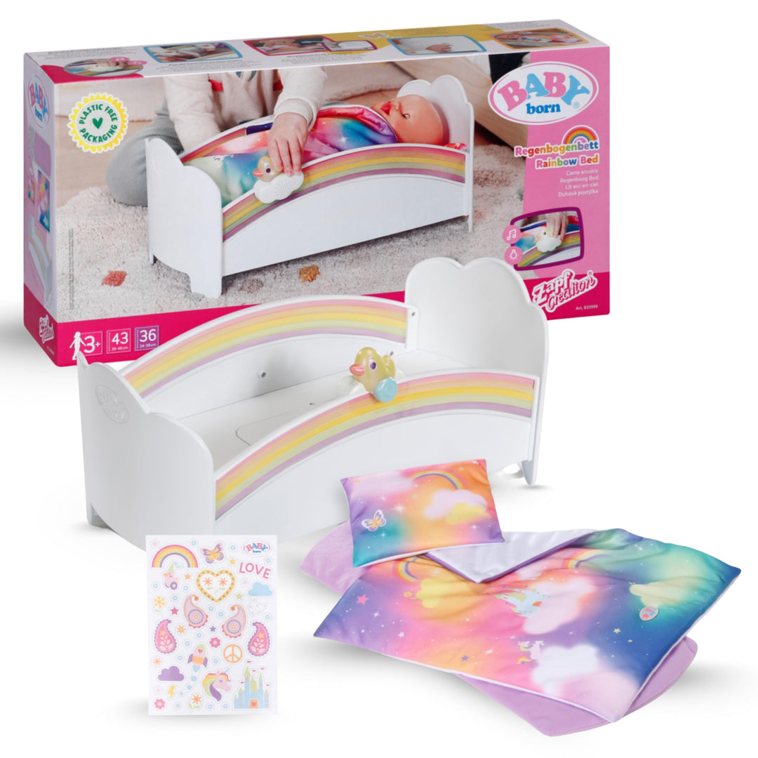 BABY Born Regenbogenbett, Puppenbett mit Regenbogenlichtern und beruhigender Einschlafmelodie inkl.