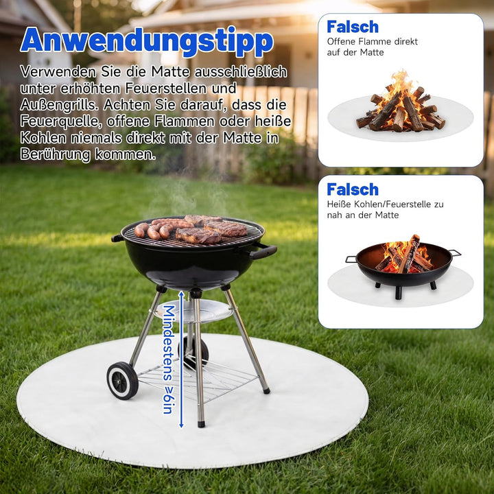 Qivine 120cm/48 Zoll Grillmatte Bodenschutz Rund Hitzebeständig bis 2000°F Silber 120 x 120 x 0.1 cm
