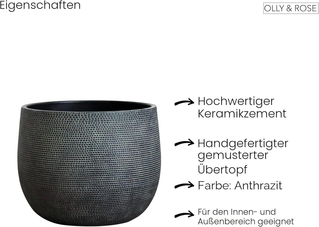 Olly & Rose Barcelona Keramik-Blumentopf, gross, 25 cm, Schwarze Blumentöpfe – Pflanztöpfe für drinn