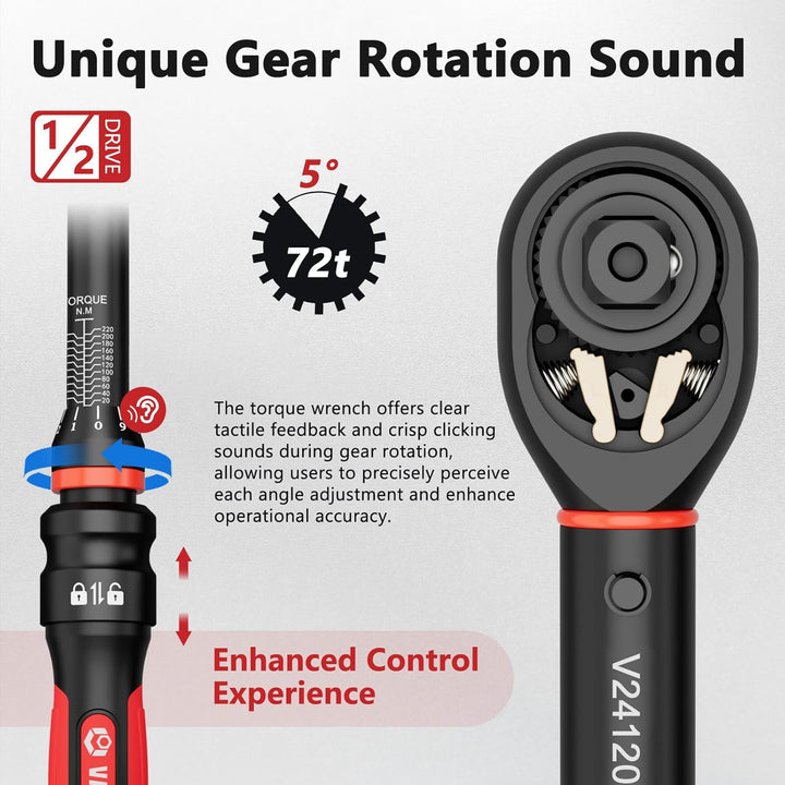 VANPO Drehmomentschlüssel 1/2 Zoll, 20-220Nm, Drehmomentschlüssel-Set inkl. 125mm Verlängerungsstang