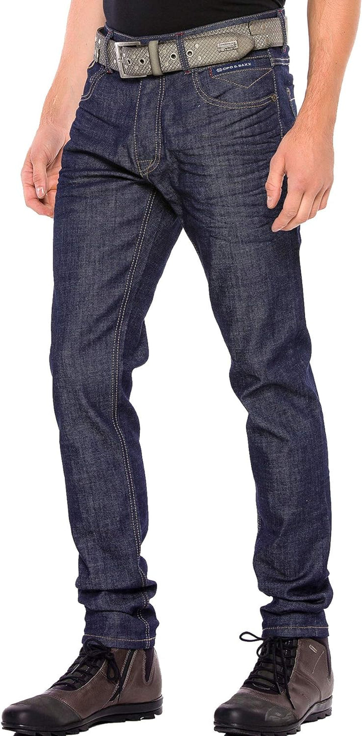 Cipo & Baxx Herren Jeans Hose Basic Casual 5-Pocket Denim Regular Fit Washed Jeans Pants Hose Dunkel