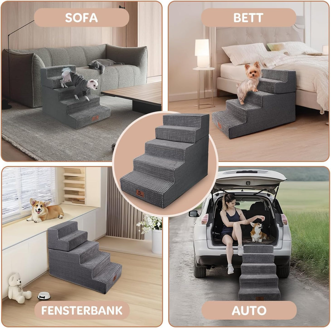 Sytopia Hundetreppe Grosse Hunde 5 Stufen Hoch, Hundetreppe für Bett 60cm, Haustiertreppe waschbar,