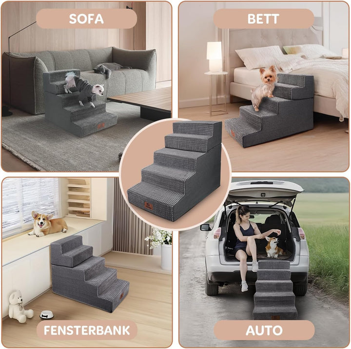 Sytopia Hundetreppe Grosse Hunde 5 Stufen Hoch, Hundetreppe für Bett 60cm, Haustiertreppe waschbar,