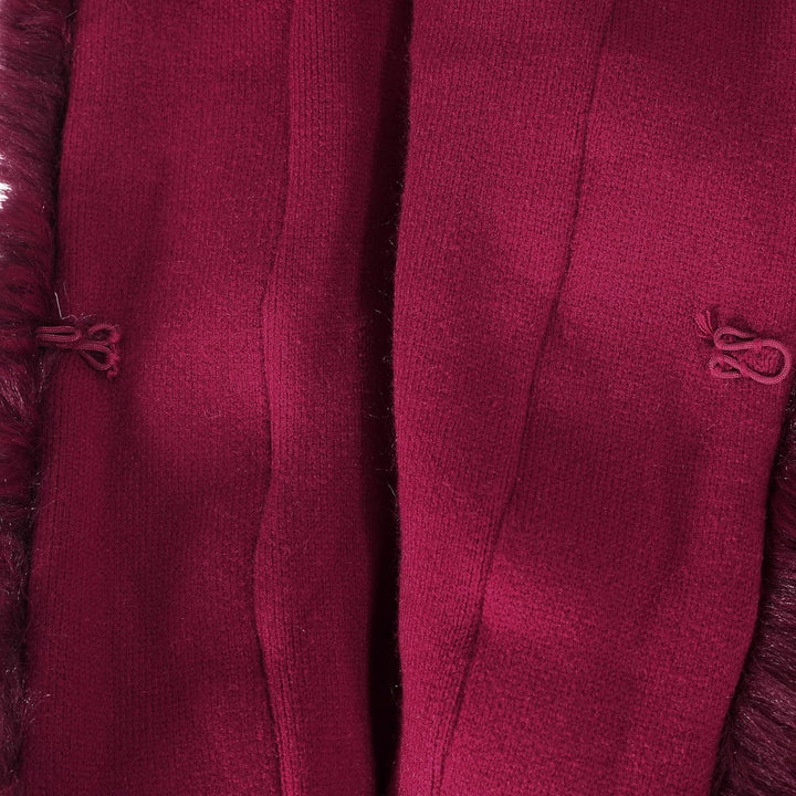 ZLYC Damen Winter Kunstpelz Poncho Cape Strick Schal Stola Warm Cardigan Burgund, Burgund