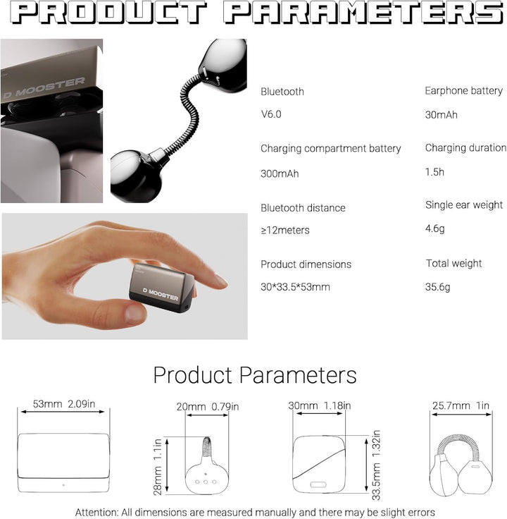 Kopfhörer Kabellos Bluetooth, 6.0 Open Ear Stereo Sportkopfhörer Bluetooth, Klare Anrufe, Kompakt un