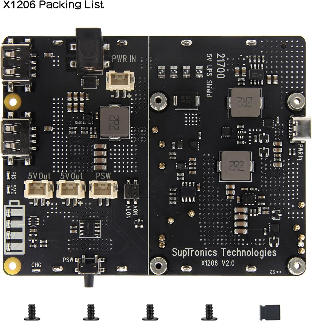 Geekworm X1206 4-Cell 5V UPS Shiled for Raspberry Pi 5, Max 5.1V 6A Output|Auto Power On|Safe Shutdo