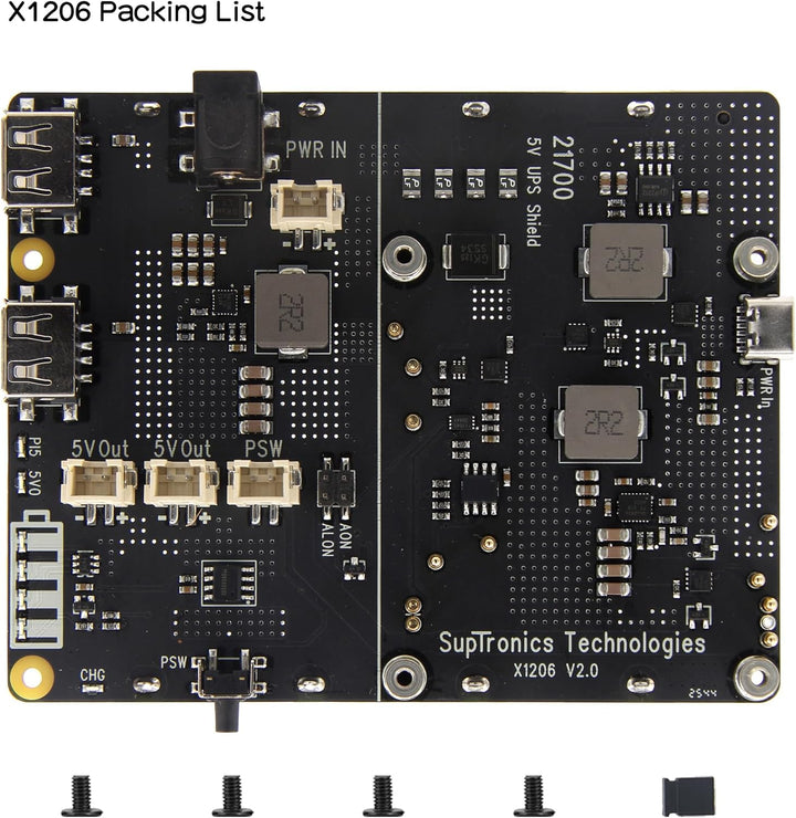 Geekworm X1206 4-Cell 5V UPS Shiled for Raspberry Pi 5, Max 5.1V 6A Output|Auto Power On|Safe Shutdo
