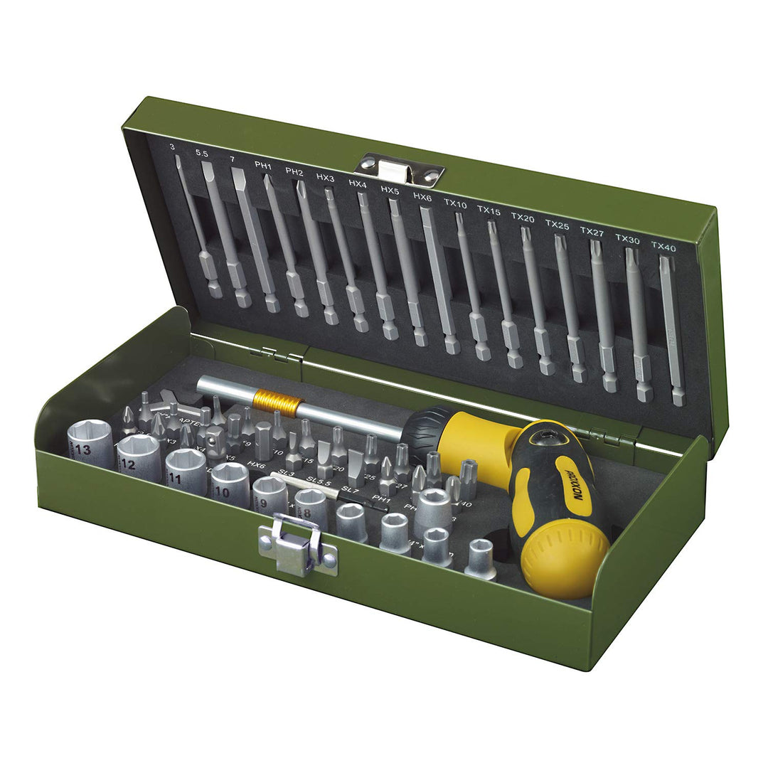 Proxxon 23104 23 104 Ratsche/Bits Set mit Schraubendreher, Steckschlüsseleinsätze, Magnethalter, Spe