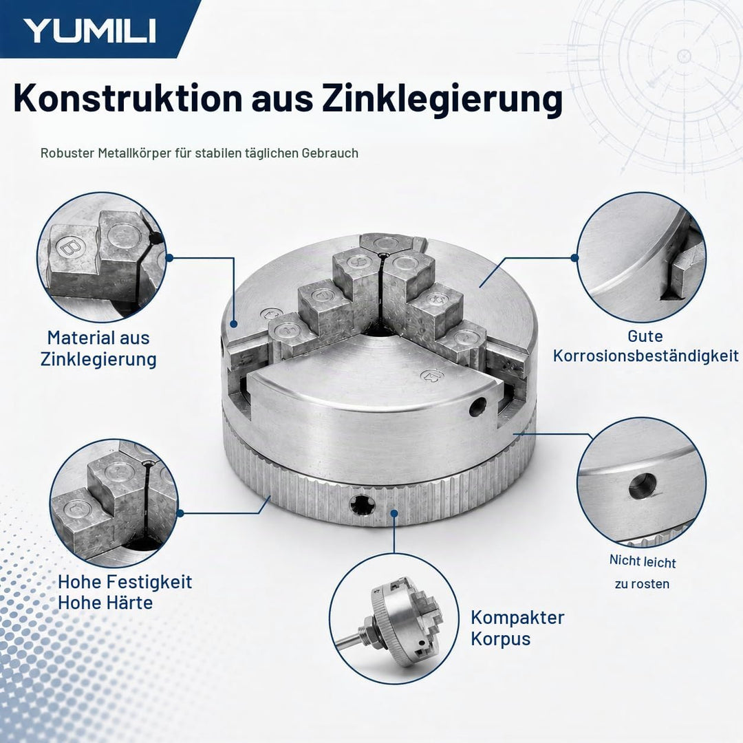 YUMILI Einstellbares Dreibackenfutter-Set für Holzbearbeitungsdrehmaschinen Selbstzentrierendes Dreh