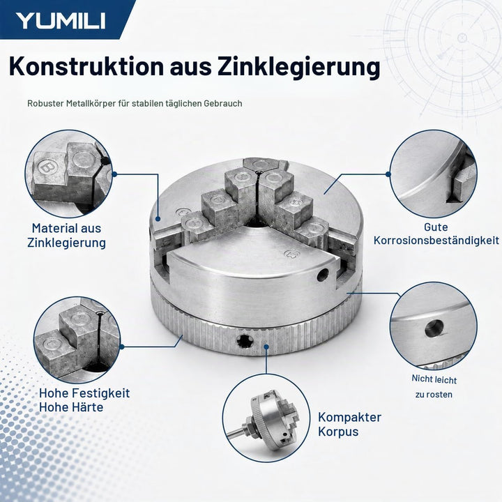 YUMILI Einstellbares Dreibackenfutter-Set für Holzbearbeitungsdrehmaschinen Selbstzentrierendes Dreh