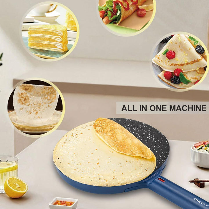SOKANY Crepes Maker, Elektrischer Crêpes-Maker mit Cool-Touch-Griff, Antihaftbeschichtung, Temperatu