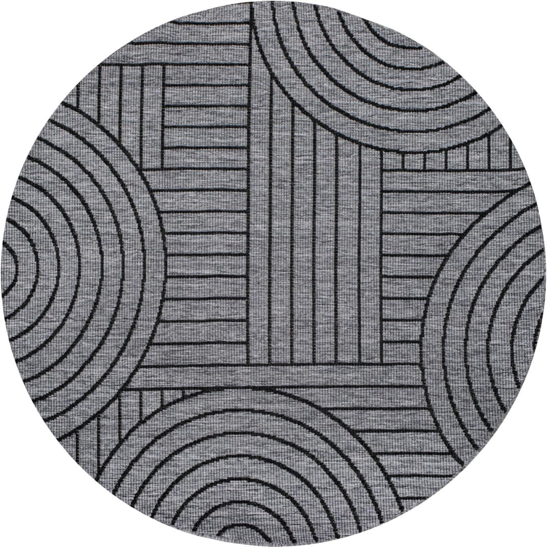 carpet city Outdoor Teppich Wetterfest 120 cm Rund - Grau-Anthrazit - Wendeteppich, Beidseitiges Geo
