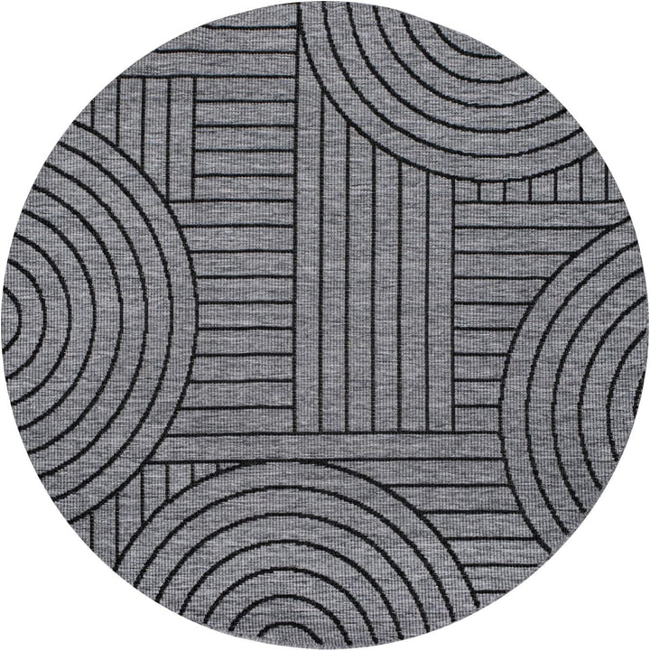 carpet city Outdoor Teppich Wetterfest 120 cm Rund - Grau-Anthrazit - Wendeteppich, Beidseitiges Geo