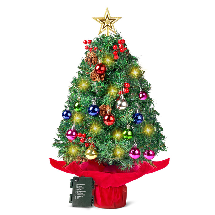 Joiedomi 24" Prelit Tabletop Weihnachtsbaum mit warmen Lichtern, Stechpalmen Beeren, Tannenzapfen fü