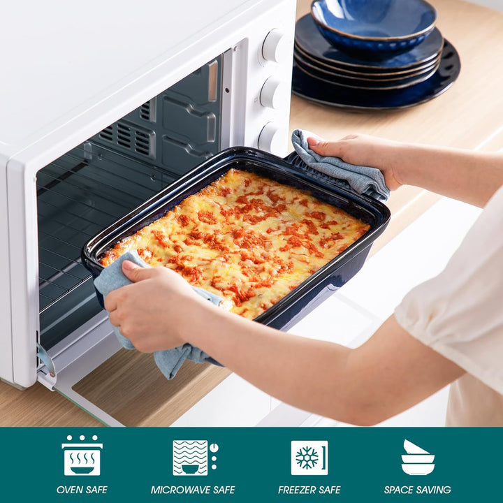 Auflaufform mit Deckel, vancasso STARRY Brotbackform aus Steingut, eckige Lasagneform Ofenform für B