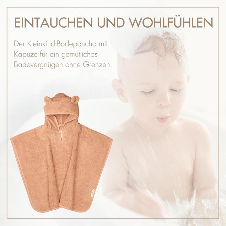 MOYO Baby Badeponcho Mit Bärenohren in Puder - Kinder Badetuch für 0-3 Jahre - Weicher Poncho Aus 10