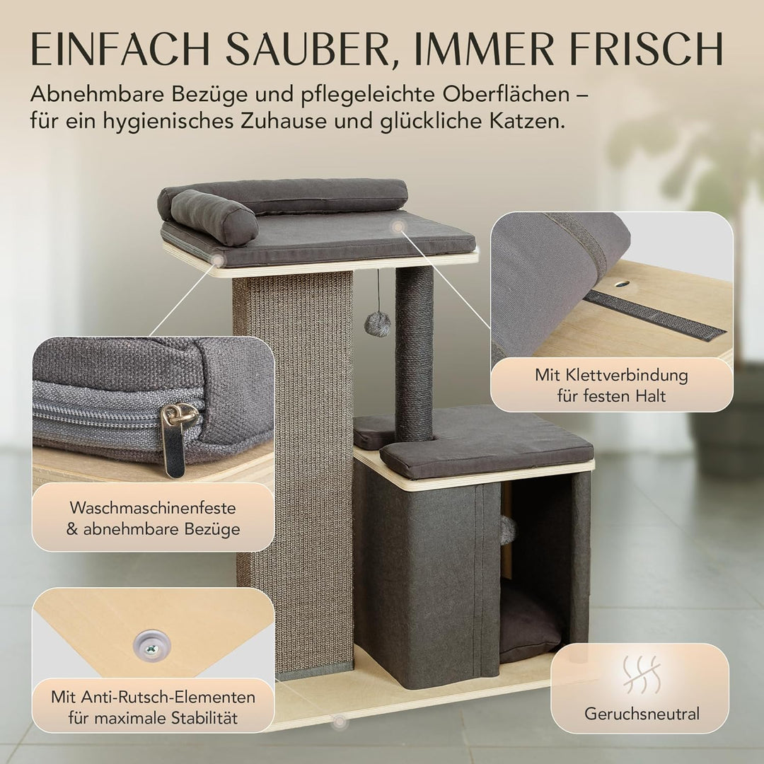 Premium Kratzbaum, für grosse Katzen, stabil, extra Dicker Stamm, Katzenbaum Holz, grosse Liegefläch