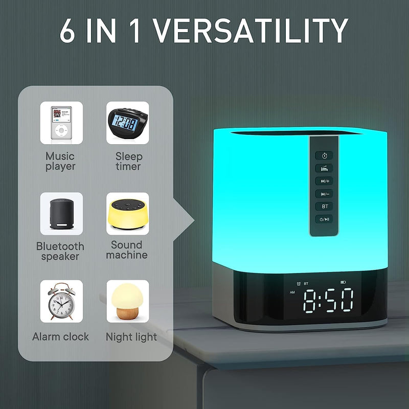 Tragbar Bluetooth Lautsprecher mit Licht, Digital Wecker, MP3-Player, White Noise Machine, Sleep Aid
