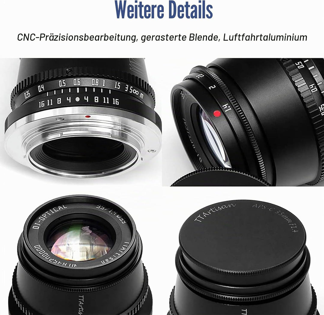 TTARTISAN 35 mm f1.4 APS-C manueller Fokus Objektiv für X-Mount, schwarz