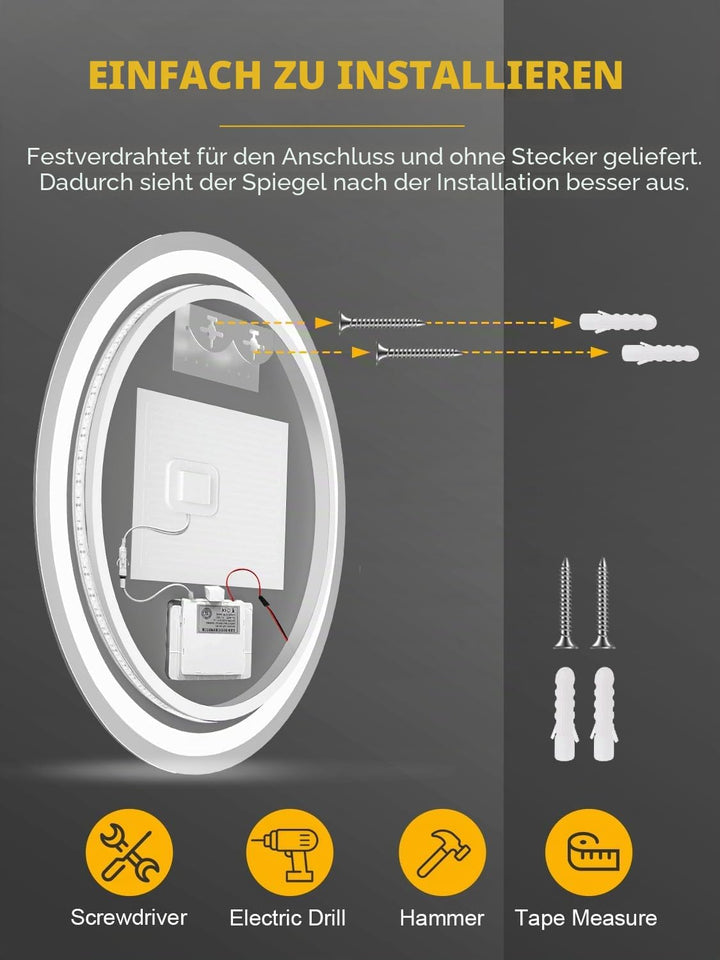 600mm Badspiegel mit Beleuchtung Dimmbar | Badezimmerspiegel mit Touch-Schalter Antibeschlag Timerfu