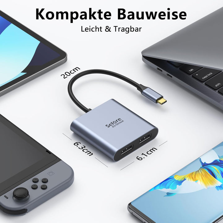 Selore&S-Global USB C zu Dual DP Adapter, USB C auf DisplayPort 1.4 Adapter Auflösungen bis zu 4K@12