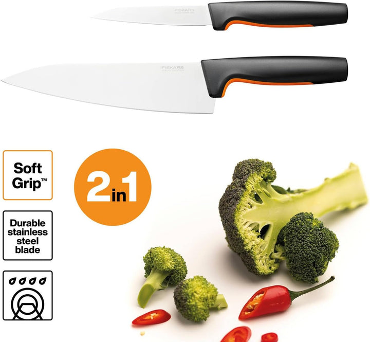 Fiskars Küchenmesser-Set, 2-teilig, Functional Form, Inklusive Kochmesser (Gross), Gemüsemesser, Jap