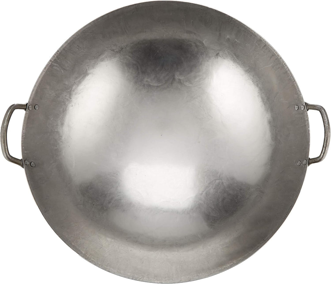 JADE TEMPLE Wok aus Carbonstahl, mit rundem Boden und 45 cm Durchmesser, mit Doppelgriff, Grau