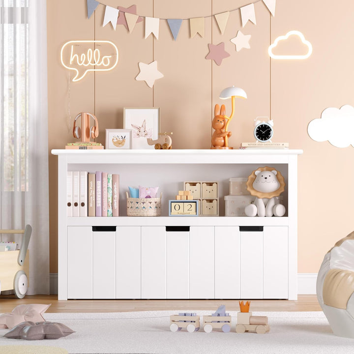 FOREHILL Kinderregal mit Boxen auf Rollen, Spielzeug Aufbewahrung Kinderzimmer Möbel, Spielzeugregal