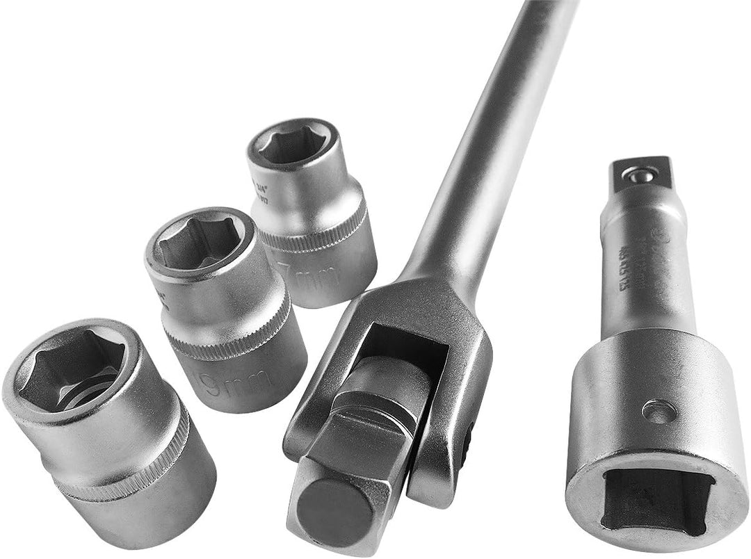 S&amp;R Kraft-Steckgriff Gelenkgriff SET 3/4" 600 mm, Ø 22 mm Steckeinsätze NÜSSE 17mm, 19mm, 21 mm, Ver