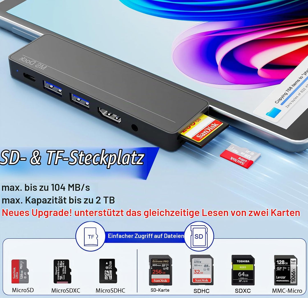 Surface Pro 11/10/9/8/X Docking Station – Surface Pro 9/10/11 Adapter mit 4K HDMI, Thunderbolt 4 (8K