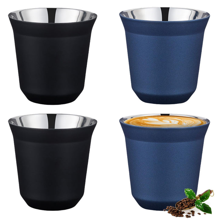 Edelstahl Espressotassen 4er-Set, Edelstahl Becher set of 80ml 2 colors for mood, Espresso Kaffeetas