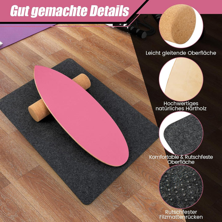COSTWAY Balance Board aus Holz, Balancebrett, Balance Trainer Trickboard für zuhause, inkl. Korkroll