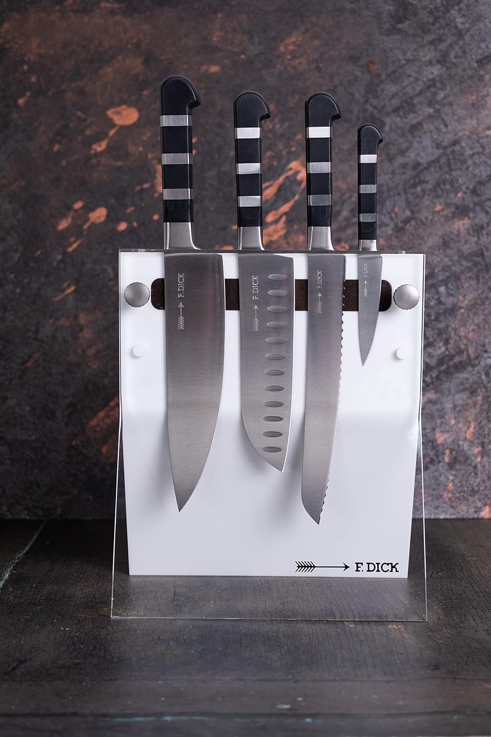 F. DICK 4Knives weiss 1905 4-teilig (Messerblock aus Acrylglas, LxBxH 24 x 12,5 x 42 cm, Kochmesser,