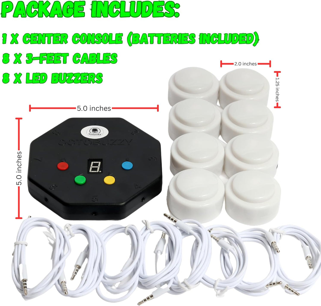 Trebisky Quiz Game Buzzer System 8-Player with LED Light Buttons & Sound – Standalone Wired Buzzers