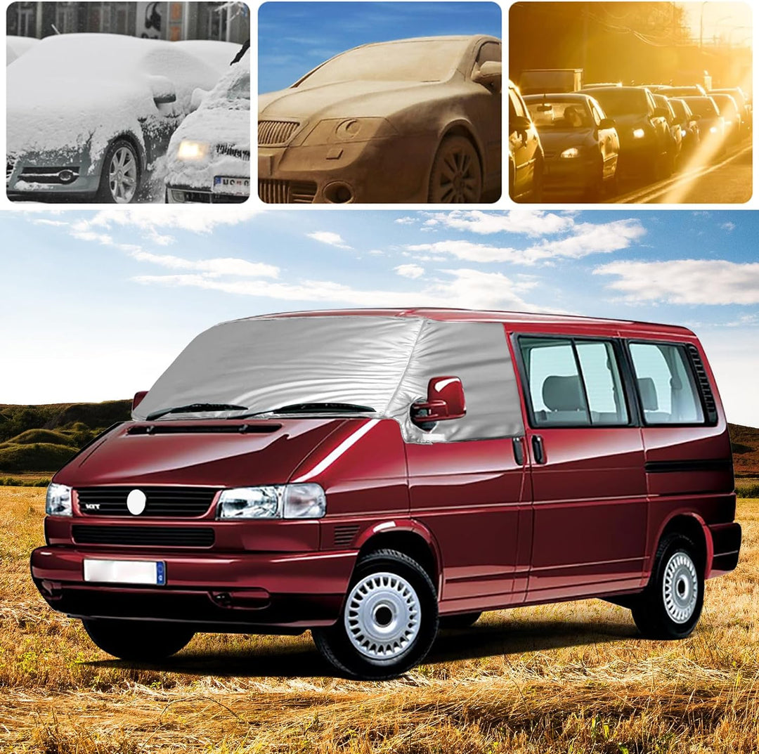 Externe Thermo Scheibenabdeckung passend für VW T4, Luxus Silber Wrap Windschutzscheibenabdeckung, F