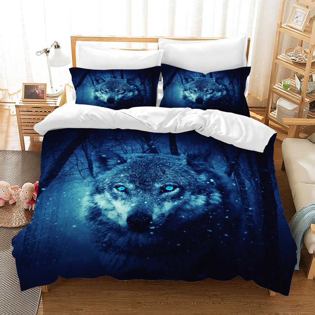 Bettwäsche Bettbezug 3D Wolf Print Betten Set Kinder Erwachsene,3 Teilig Mikrofaser Bettbezug mit Re
