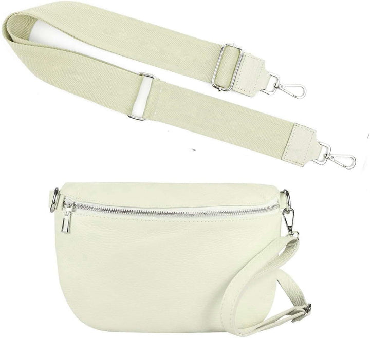 Made in Italy OBC Damen Set Gürteltasche + Schultergurt Leder Crossbody Hüfttasche Bauchtasche Umhän