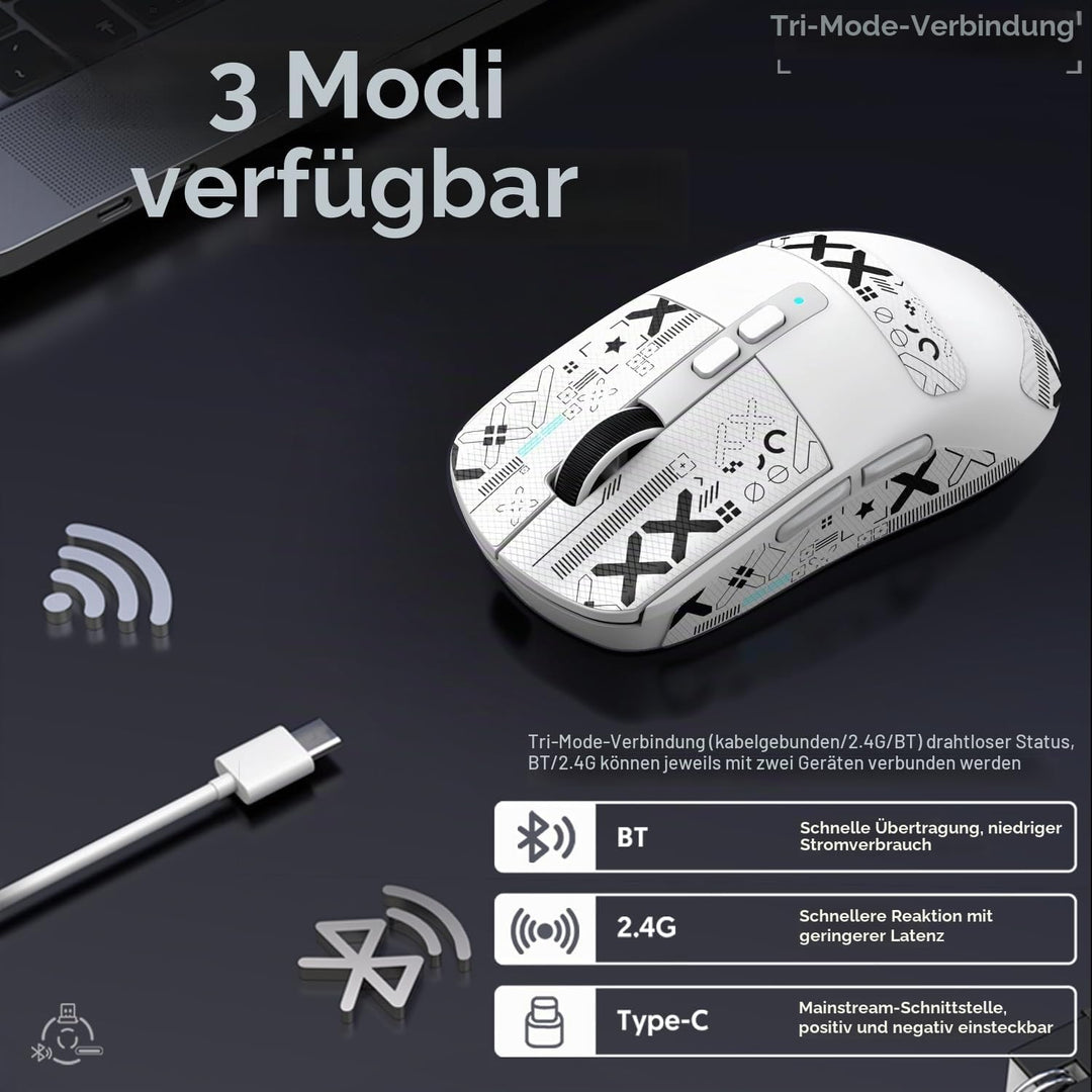 ATTACK SHARK X6 49g Superlight Maus mit magnetischer Ladestation, PixArt PAW3395 Gaming-Sensor, BT/2