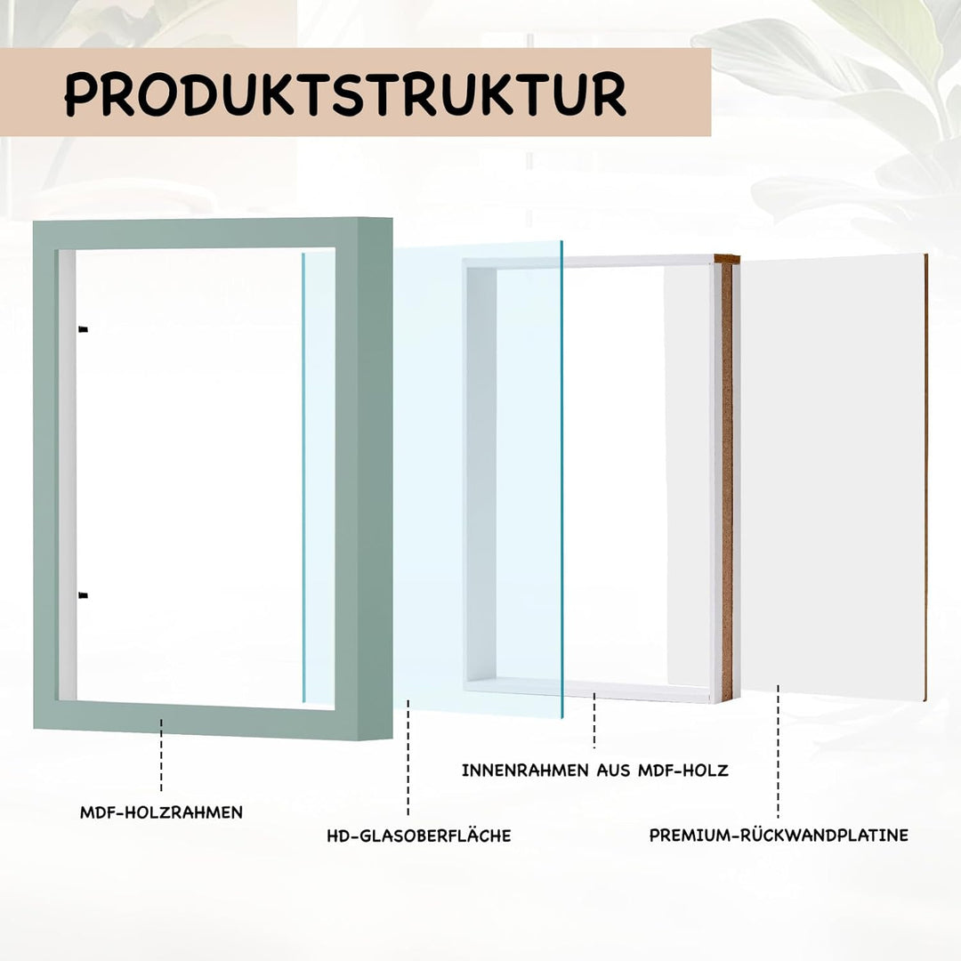 Muzilife 3D Bilderrahmen zum Befüllen mit Echter Glasscheibe, 30x38x2,5cm Tiefer MDF Rahmen, Objektr
