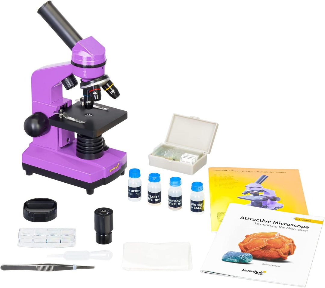 Levenhuk Rainbow 2L Amethyst Tragbares Studentenmikroskop für Kinder mit Experimentierkasten, Oberem