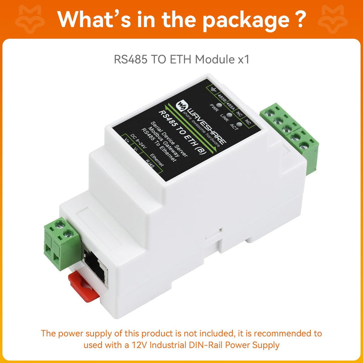 LUCKFOX RS485 to ETH (B) ‌Industrial-Grade RS485 to RJ45 Ethernet Rail Mounted Serial Server, TCP/IP