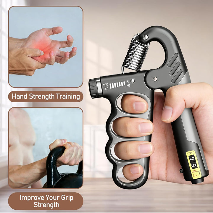 Handgriff Trainer 2er Set, Unterarmtrainer Verstellbarer Edelstahl 5-100kg mit Mechanischer Zählung,