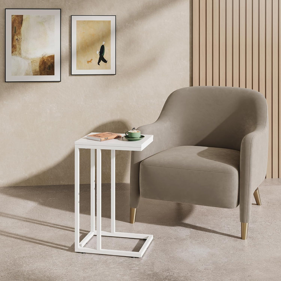 WLIVE Kleiner Beistelltisch, C Form Schmaler Sofatisch，Gestell aus Metall Laptop Kaffeetisch，Couch S