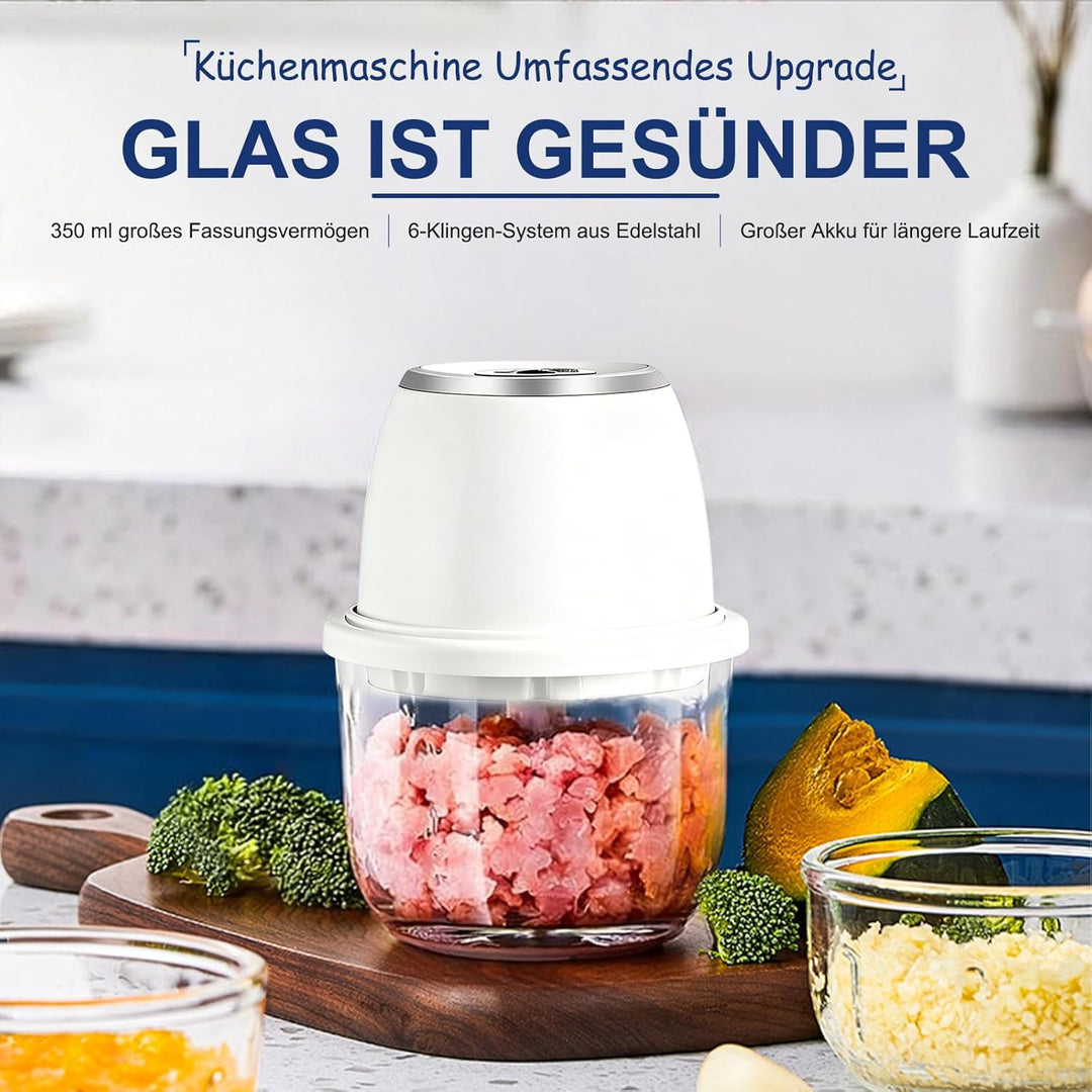 Zwiebel Zerkleinerer, Zerkleinerer Küche,350 ml,6 Edelstahlklingen,Mit Typ-C-Ladekabel für die heimi