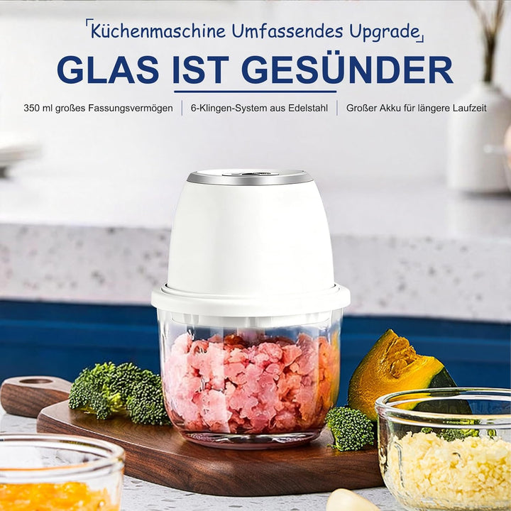 Zwiebel Zerkleinerer, Zerkleinerer Küche,350 ml,6 Edelstahlklingen,Mit Typ-C-Ladekabel für die heimi