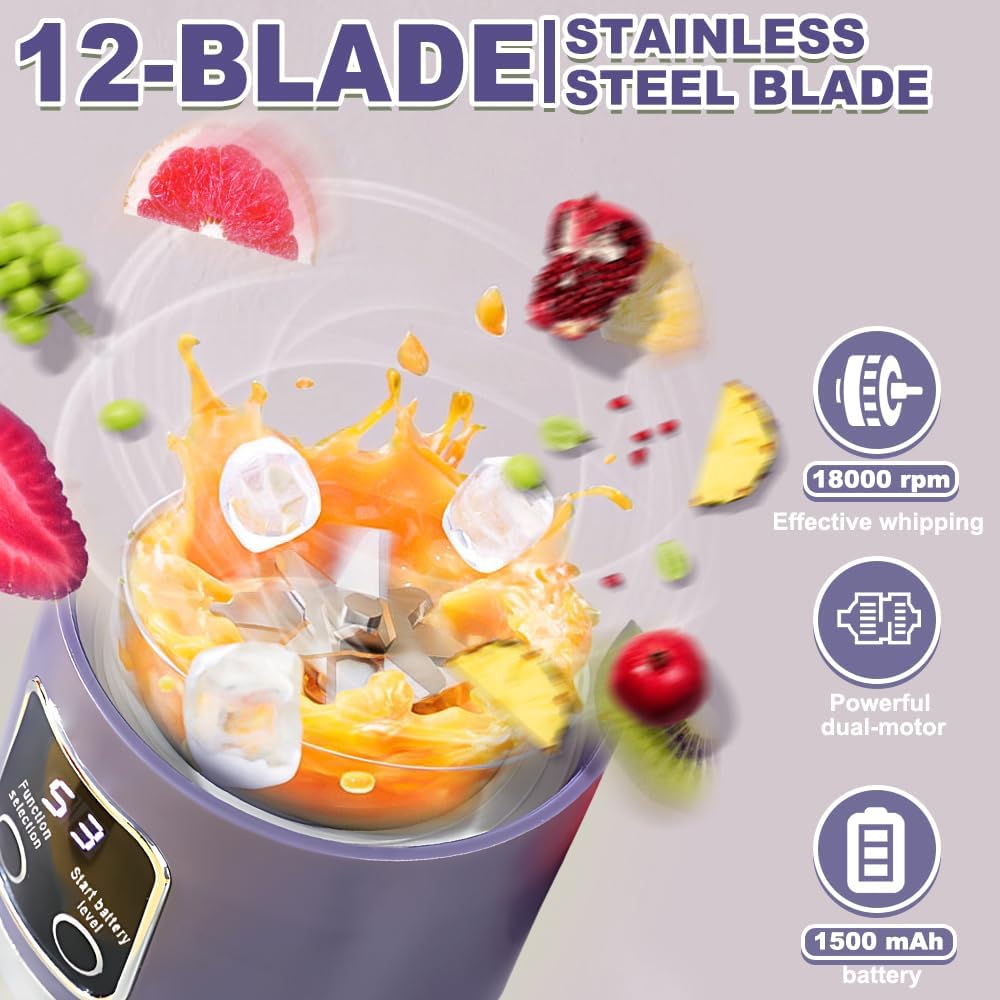 Tragbarer Mixer Smoothie Maker To Go, SGZIOO 450 ML Portable Blender, 12 Klingen, Kleiner Mixer mit