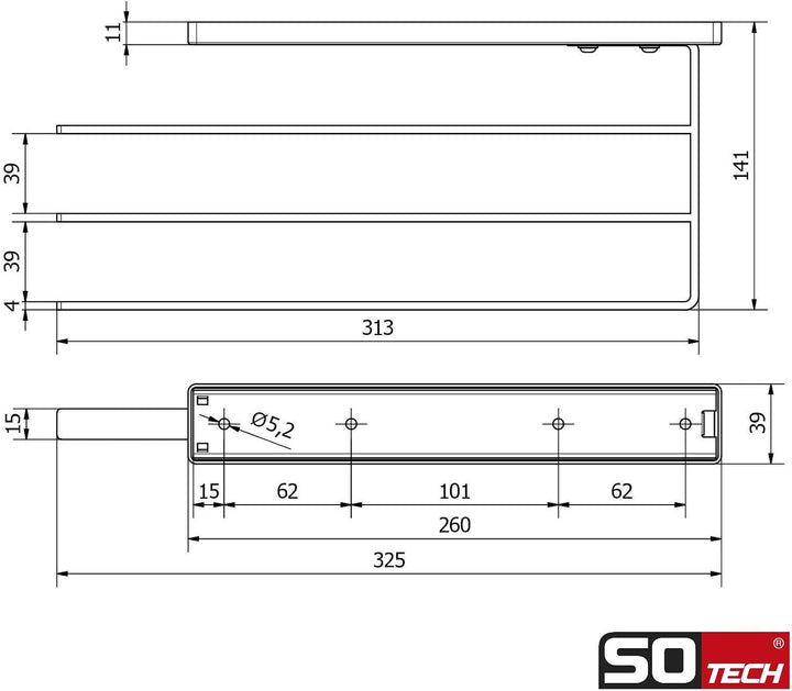 2 Stück SO-TECH® Handtuchauszug Elegance Chrom 3-armig 325 mm eingeschoben, 470 mm ausgezogen Handtu