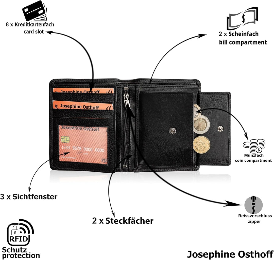 Josephine Osthoff MOOS Geldbörse echt Leder mit RFID Schutz, Farbe:Espresso, Espresso